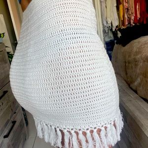 Crochet white boho skirt, beach coverup